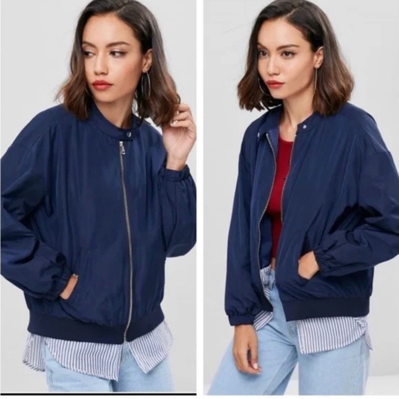 Zara Basic Windbreaker Blue Rain Jacket Size XL - Picture 1 of 10